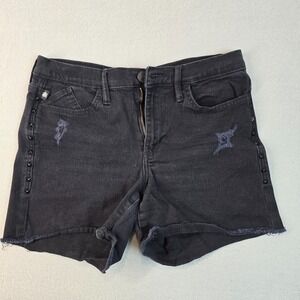 Rock & Republic Biker Black Denim Shorts Size 10 Studded Distressed Frayed